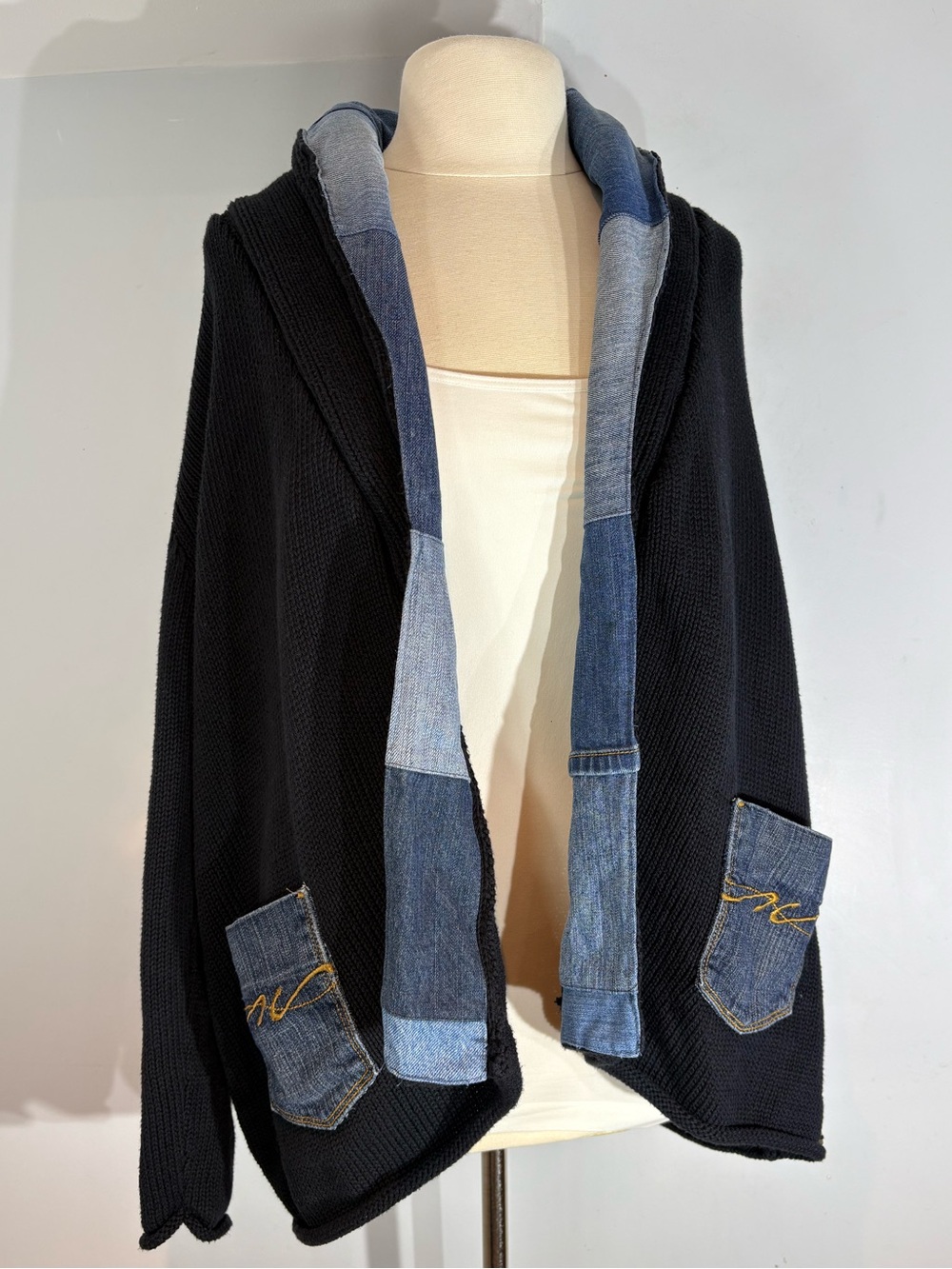 Shannon Passero Upcycled Denim Patchwork Cotton Cardigan Size Large